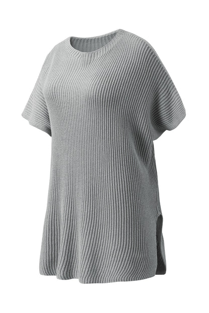 Slit Round Neck Short Sleeve Knit Top