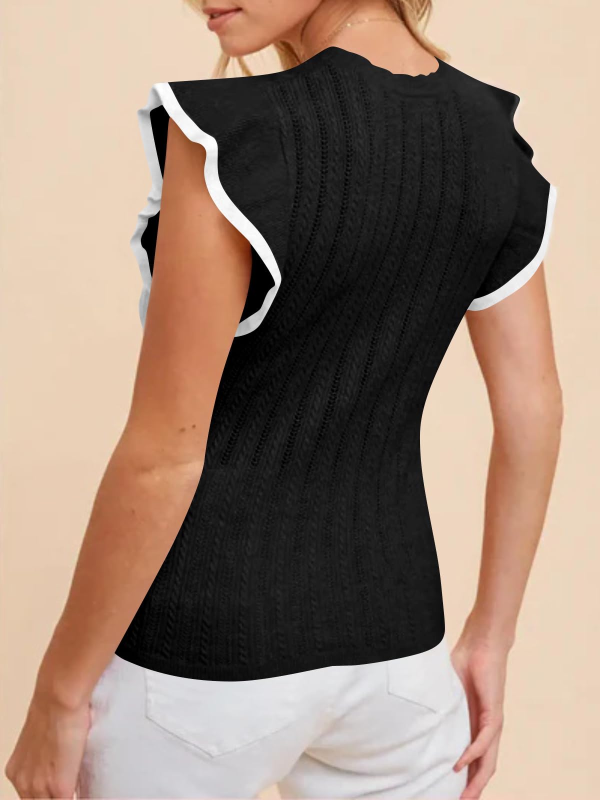 Ruffled Round Neck Cap Sleeve Knit Top - Shimmervee