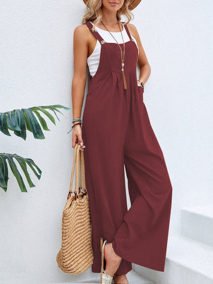 Full Size Square Neck Wide Strap Overalls - Shimmervee