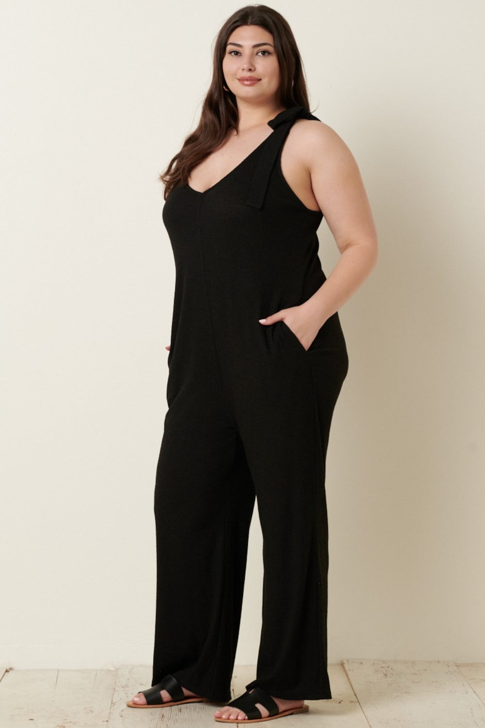 Mittoshop Rib Knit V-Neck Cross Back Jumpsuit - Shimmervee