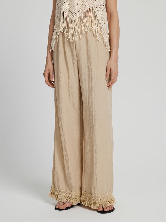 Honey Fringe Hem Wide Leg Long Pants