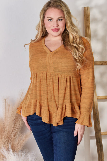 Hailey & Co Full Size V-Neck Flounce Sleeve Blouse - Shimmervee