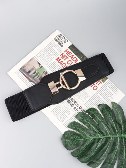 PU Elastic Wide Belt with Alloy Buckle