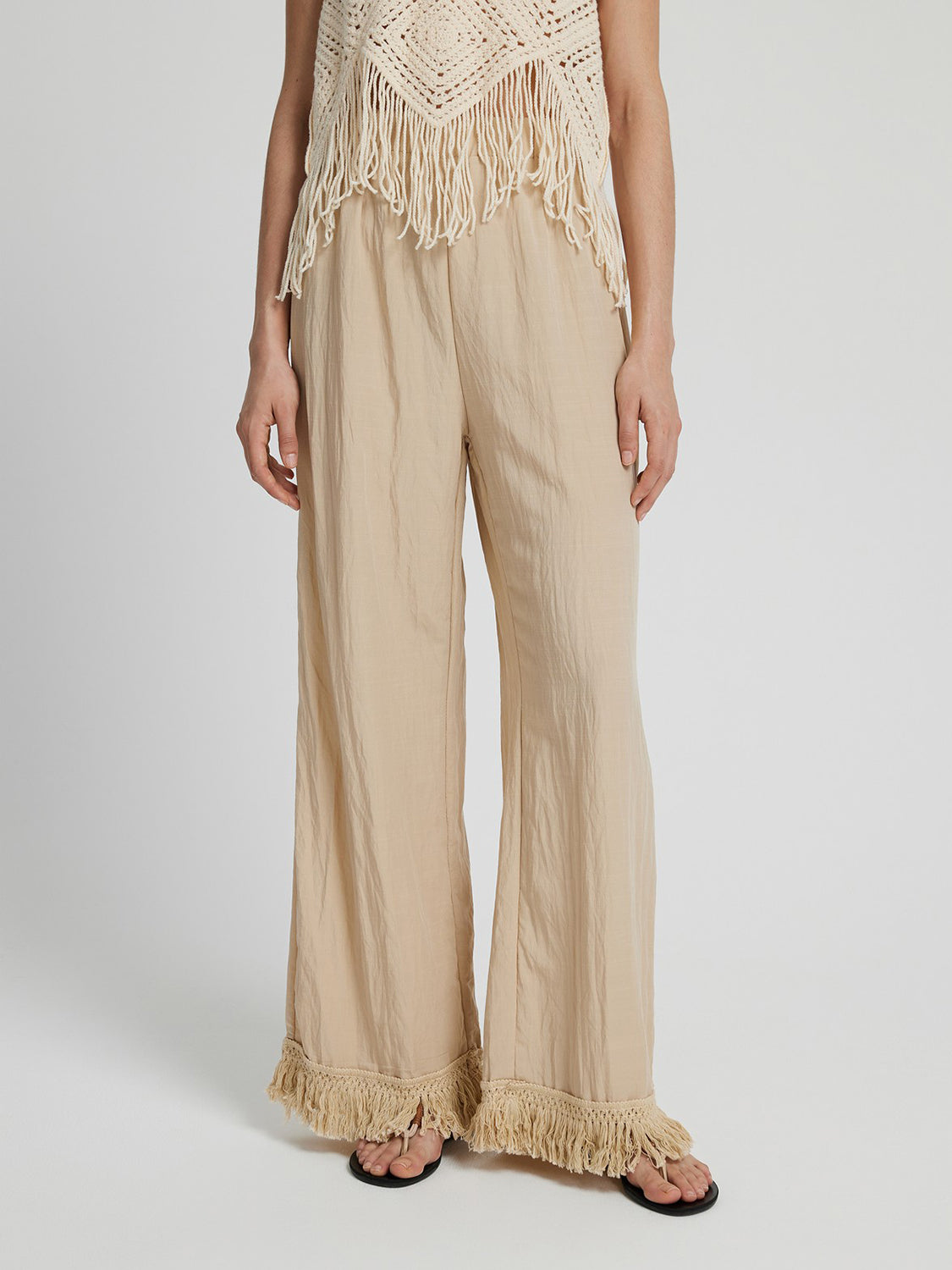 Honey Fringe Hem Wide Leg Long Pants