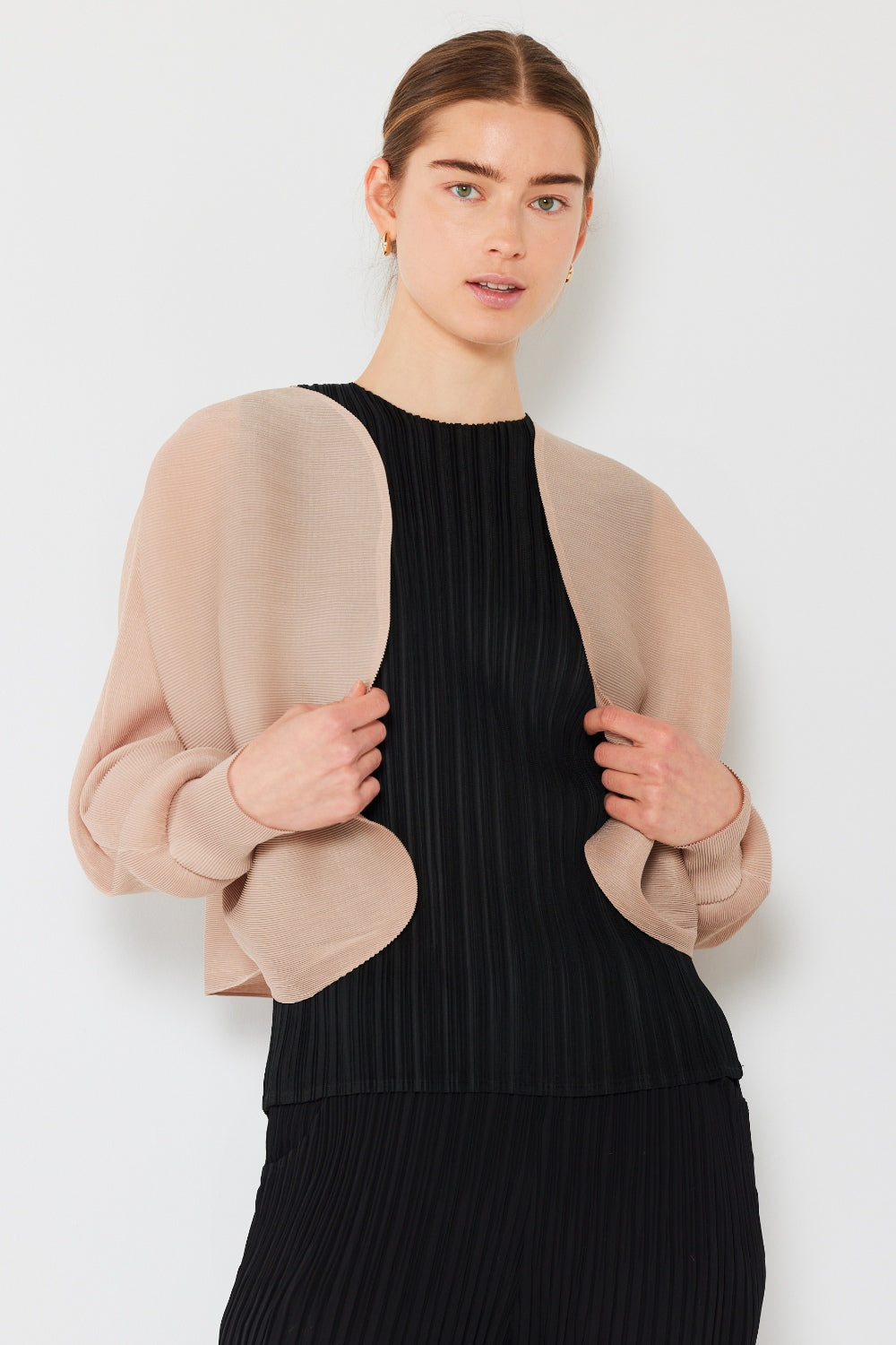 Marina West Swim Rib Pleated Puff Sleeve Bolero Cardigan