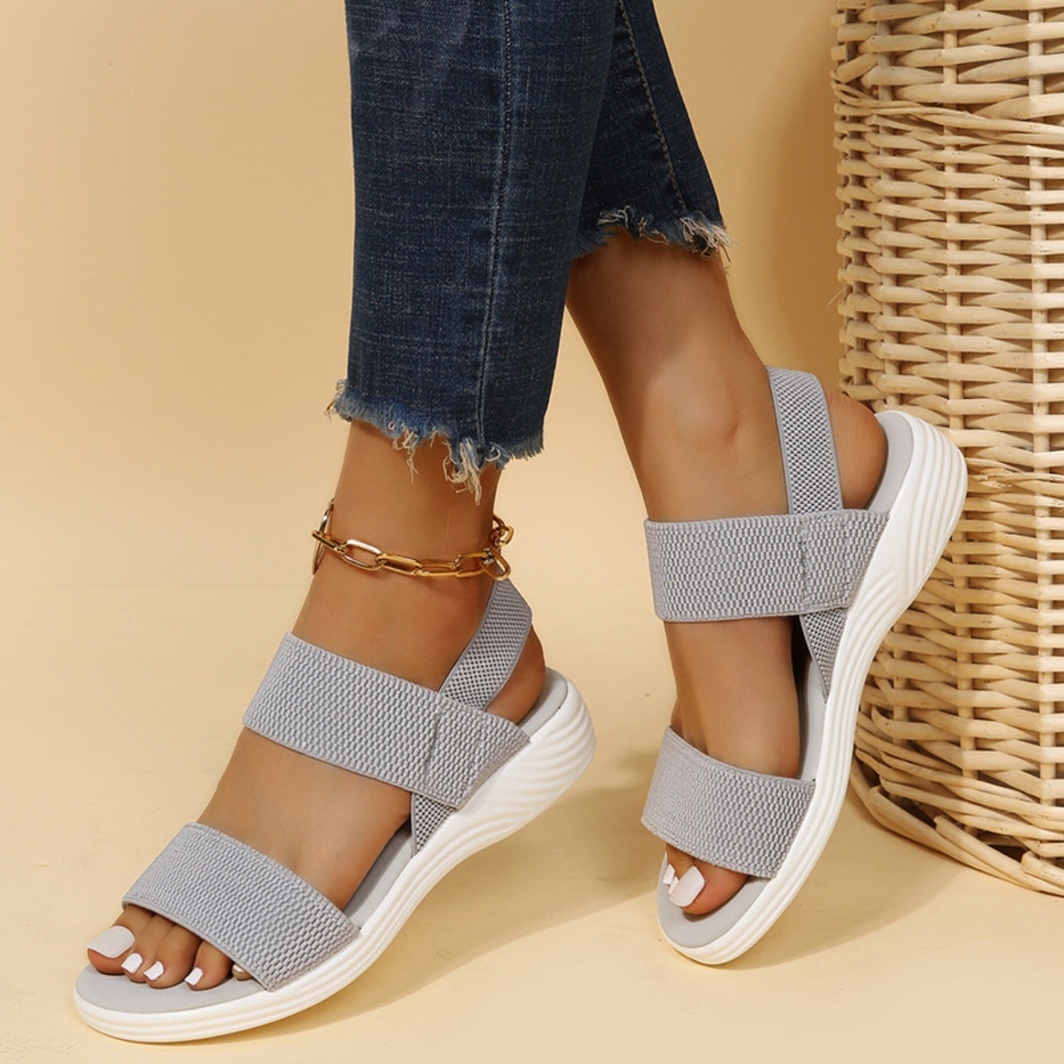 Rubber Open Toe Low Heel Sandals - Shimmervee