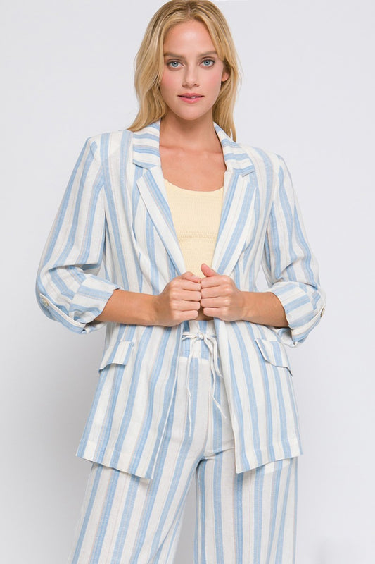 Love Tree Linen Woven Striped Blazer - Shimmervee