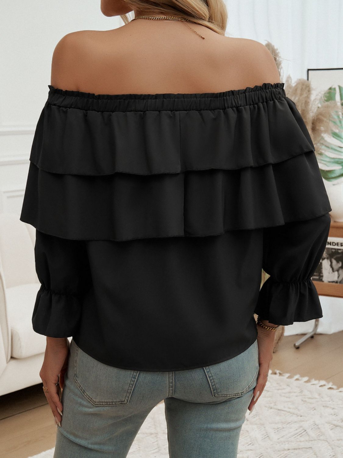 Devine Off-Shoulder Flounce Sleeve Blouse - Shimmervee