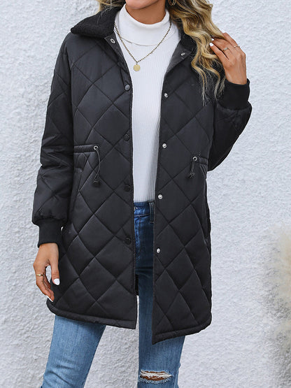 Drawstring Waist Longline Winter Coat - Shimmervee