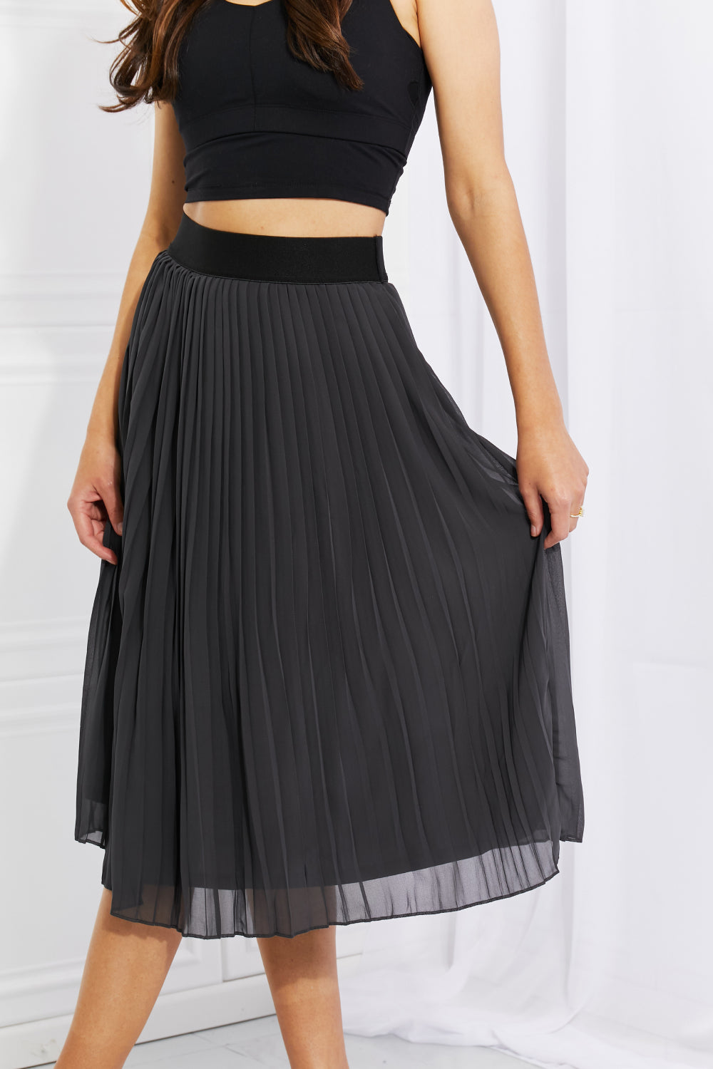 Zenana Full Size Romantic At Heart Pleated Chiffon Midi Skirt - Shimmervee