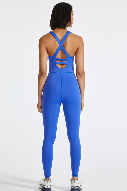 Crisscross Back Wide Strap Active Jumpsuit - Shimmervee