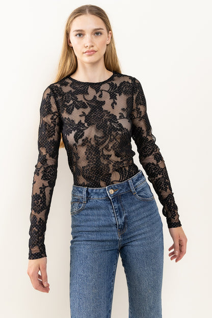 Ces Femme Floral Lace Mesh Bodysuit - Shimmervee