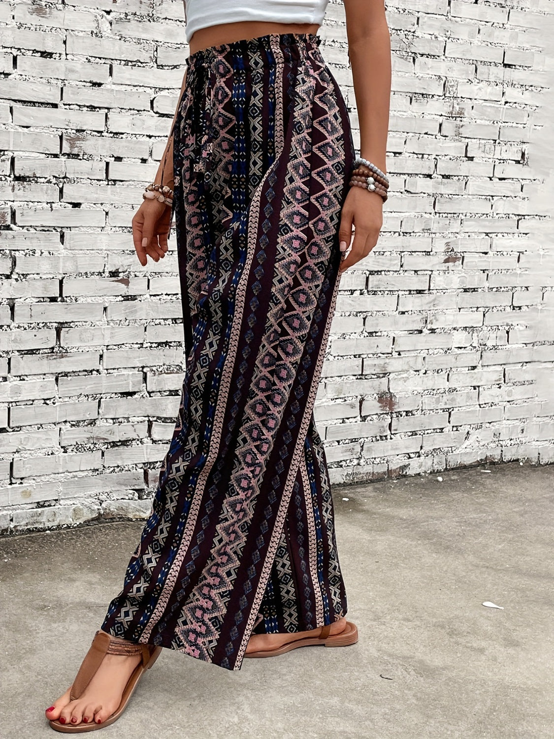 Printed High Waist Wide Leg Pants