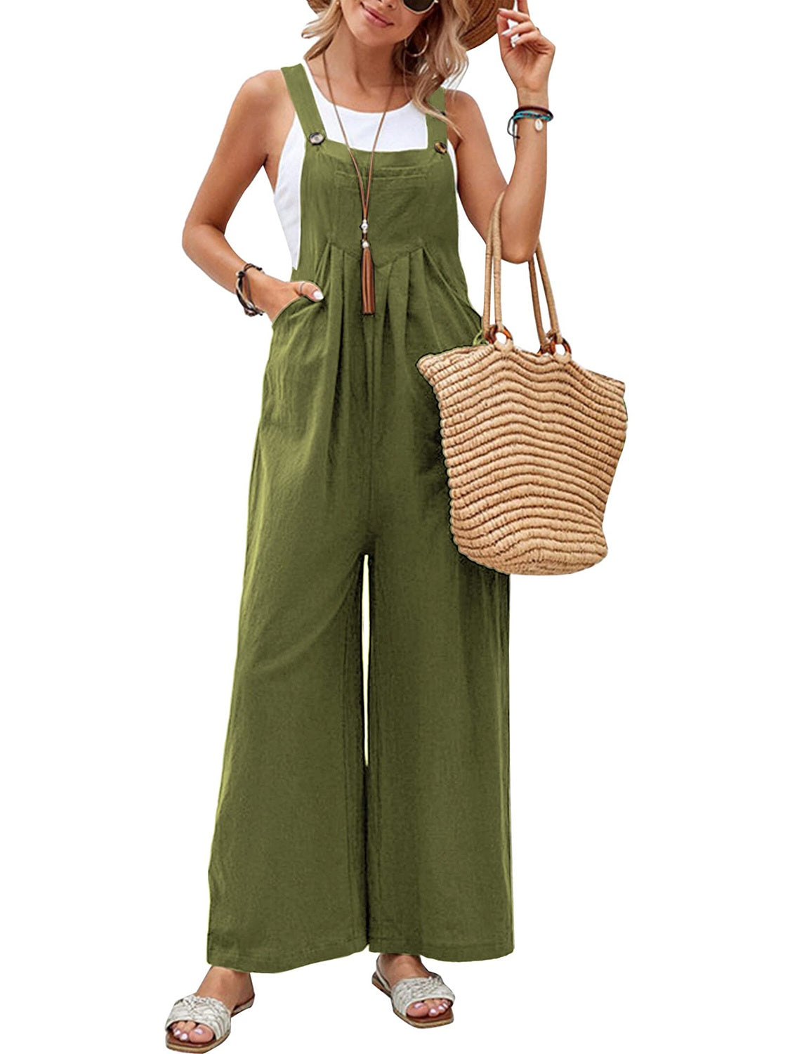 Full Size Square Neck Wide Strap Overalls - Shimmervee