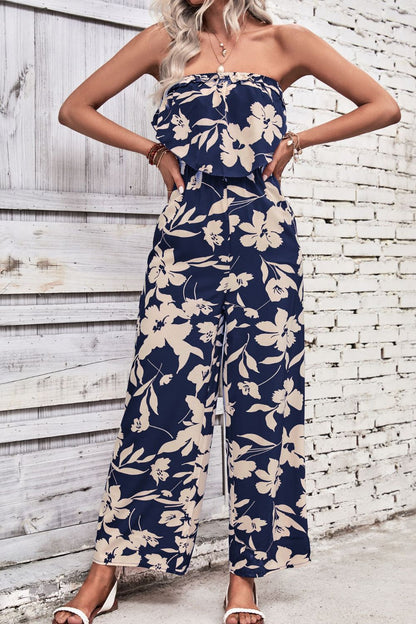 Perfee Floral Strapless Wide Leg Jumpsuit - Shimmervee