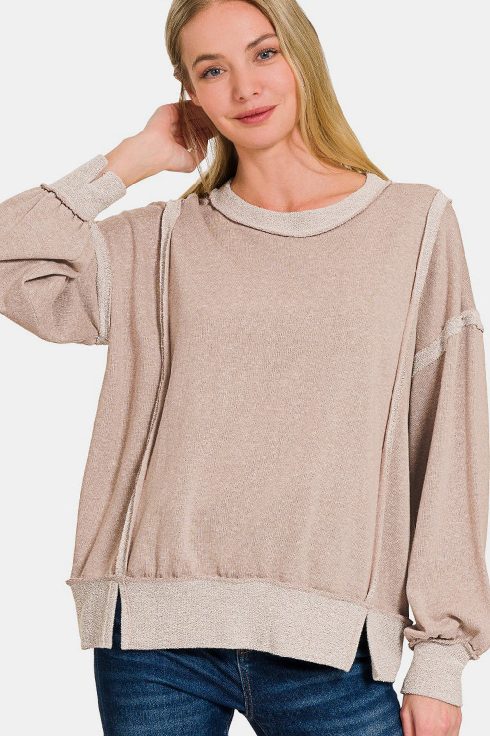 Zenana Washed Exposed-Seam Sweatshirt - Shimmervee