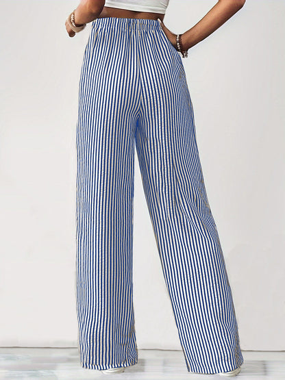 Drawstring Striped Elastic Waist Pants