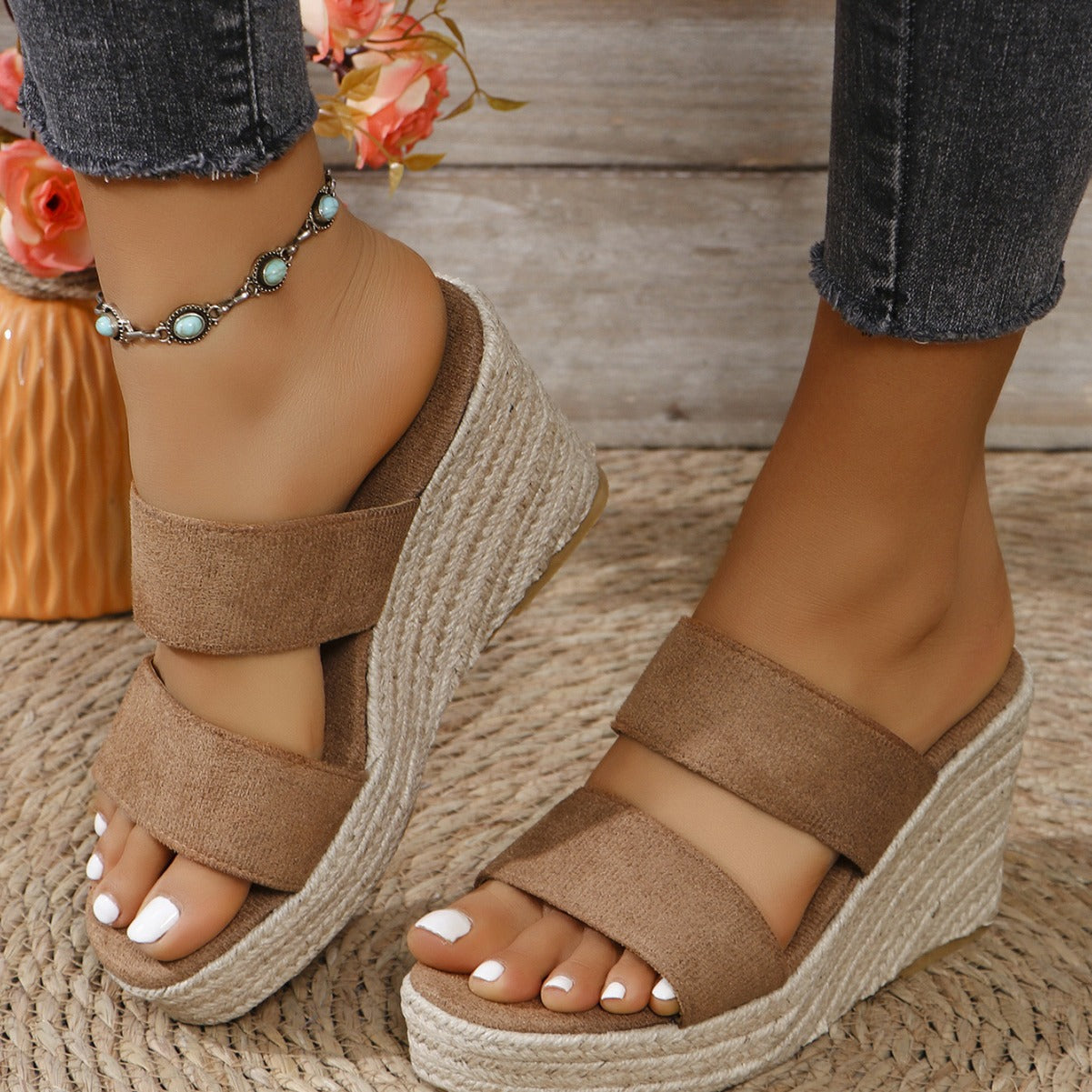 Open Toe Platform Wedge Sandals - Shimmervee