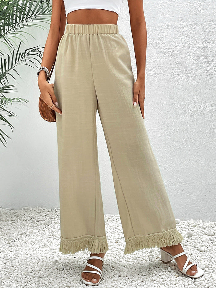 Honey Fringe Detail Wide Leg Pants