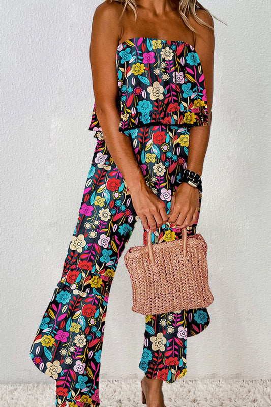 Printed Tube Wide Leg Jumpsuit - Shimmervee