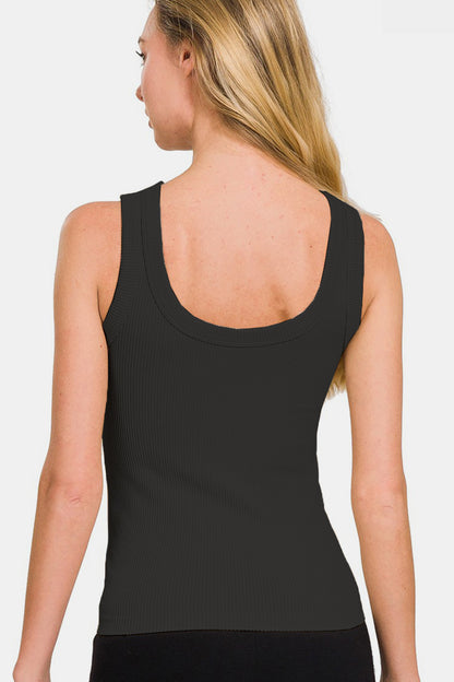 Zenana 2 Way Neckline Washed Ribbed Tank - Shimmervee