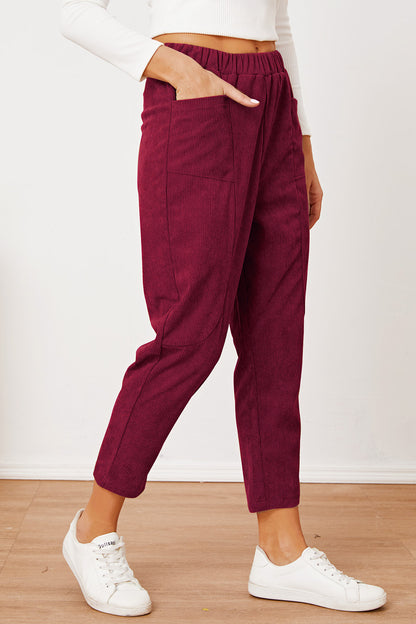 Pocketed Elastic Waist Pants