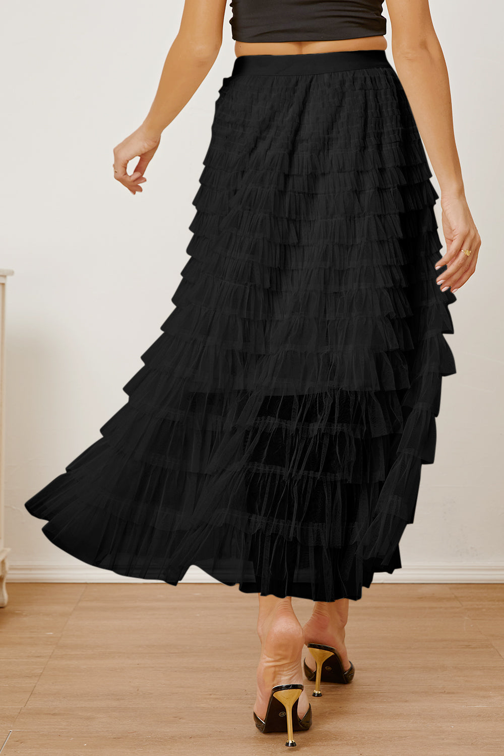 Ruched High Waist Tiered Skirt - Shimmervee