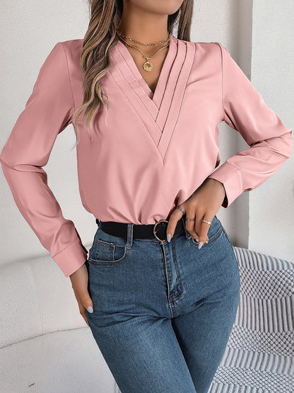 V-Neck Long Sleeve Blouse