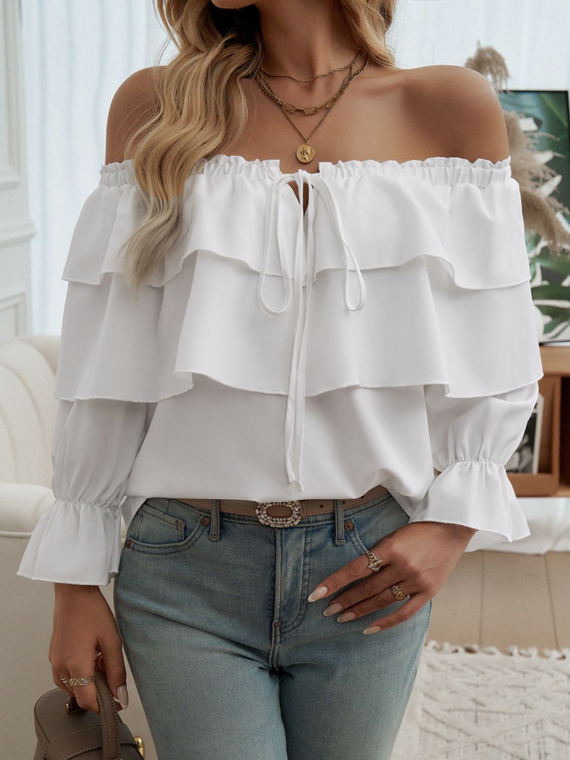 Devine Off-Shoulder Flounce Sleeve Blouse - Shimmervee