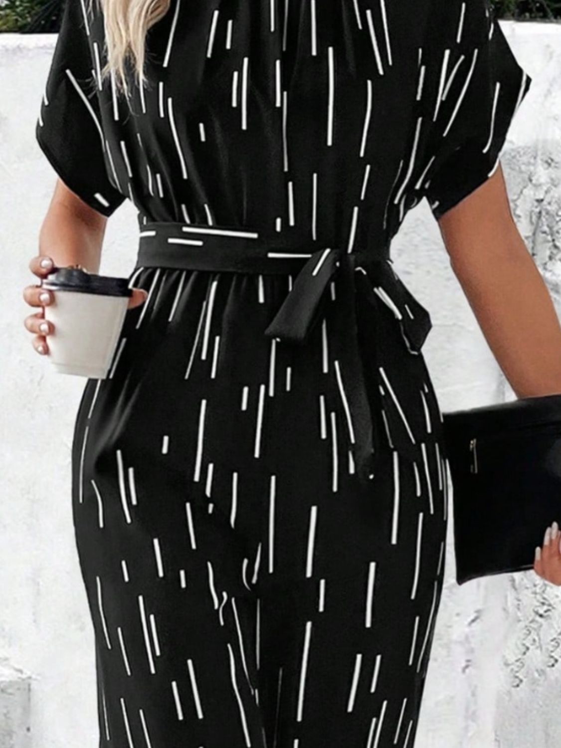 Tied Printed Mock Neck Wide Leg Jumpsuit - Shimmervee