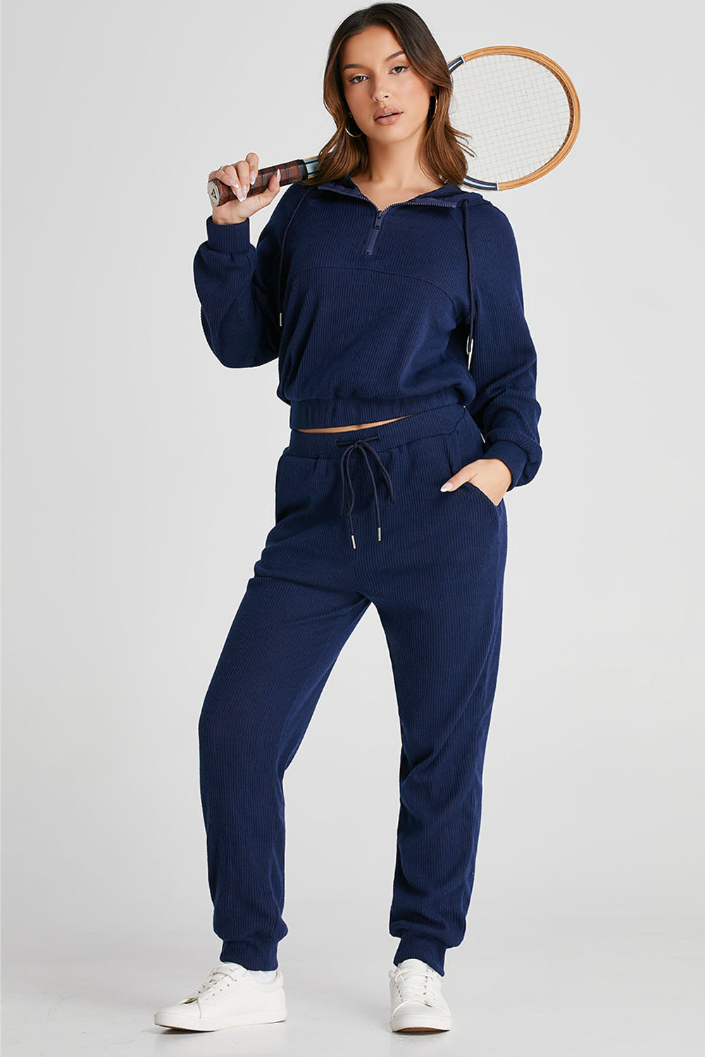 Drawstring Half Zip Hoodie and Joggers Active Set - Shimmervee