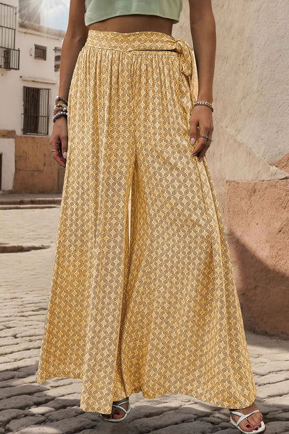 Perfee Printed Tied Wide Leg Pants