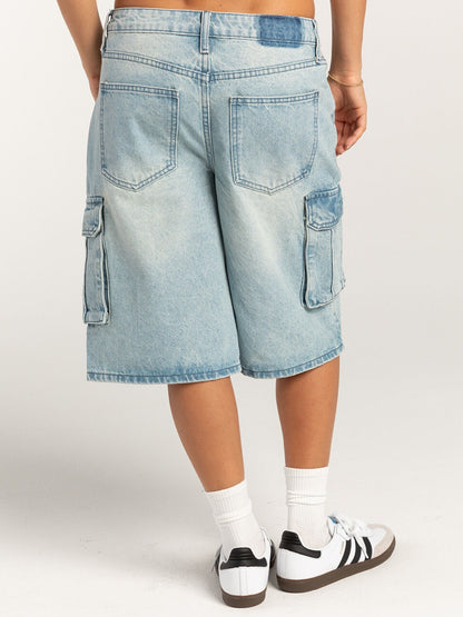 Mid-Rise Waist Denim Shorts with Pockets