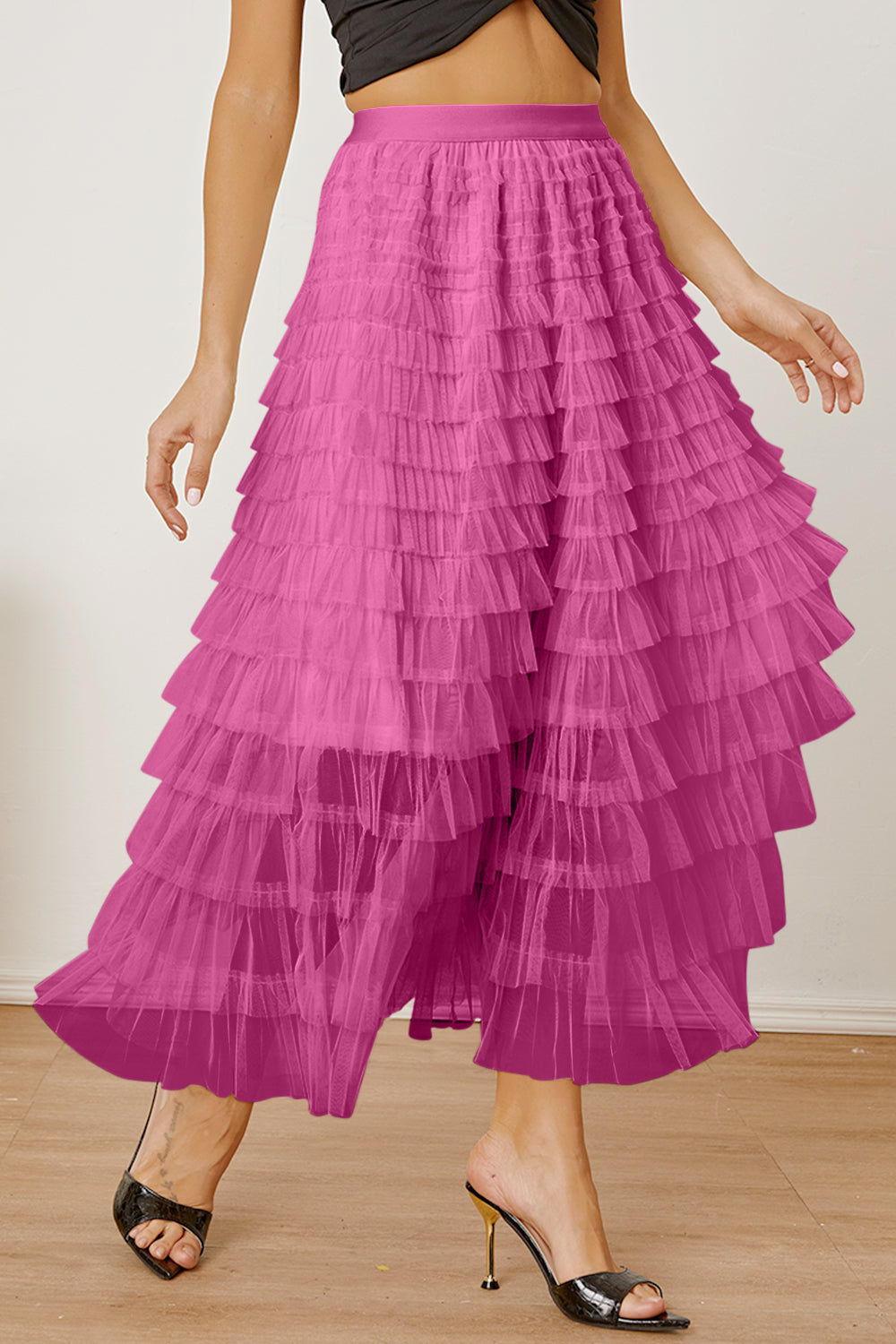 Ruched High Waist Tiered Skirt - Shimmervee