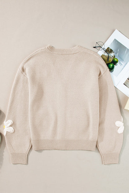 Flower Dropped Shoulder Long Sleeve Cardigan