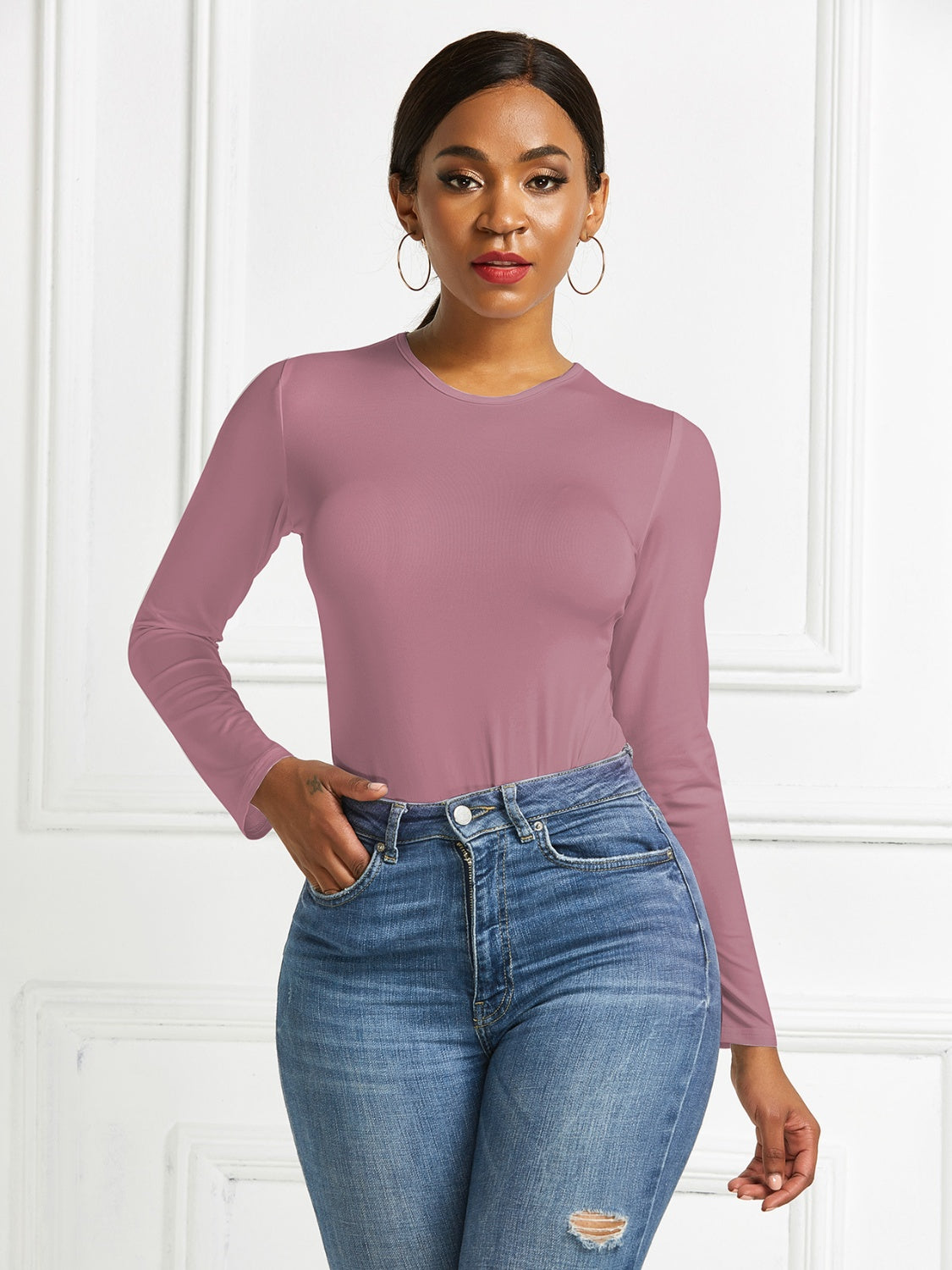 Round Neck Long Sleeve Bodysuit - Shimmervee