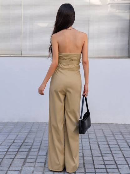 Strapless Tie Waist Jumpsuit - Shimmervee