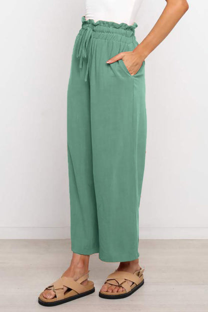 Drawstring Paperbag Waist Wide Leg Pants