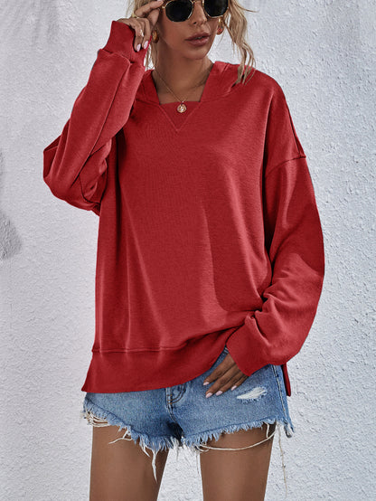 Dropped Shoulder Slit Hoodie