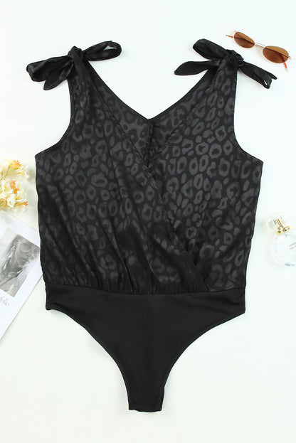 Leopard Tie Shoulder Bodysuit - Shimmervee