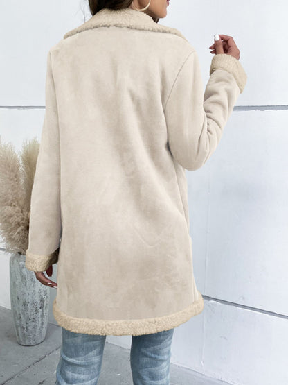 Lapel Collar Teddy Lining Longline Coat - Shimmervee