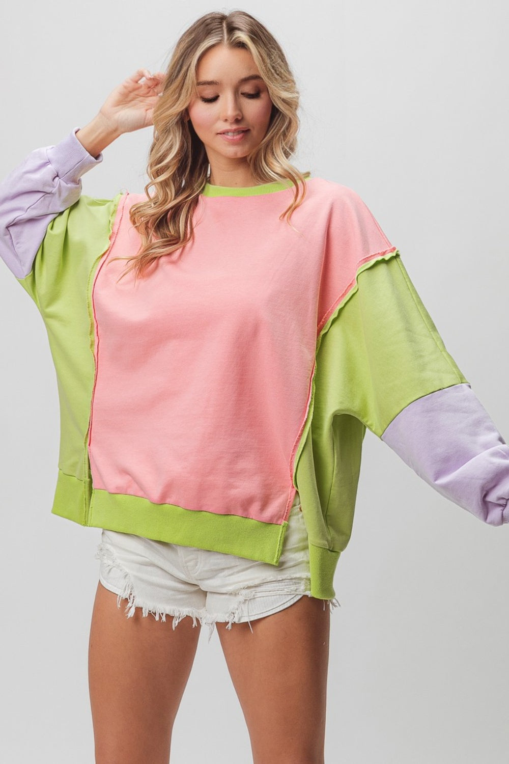 BiBi Washed Color Block Sweatshirt - Shimmervee