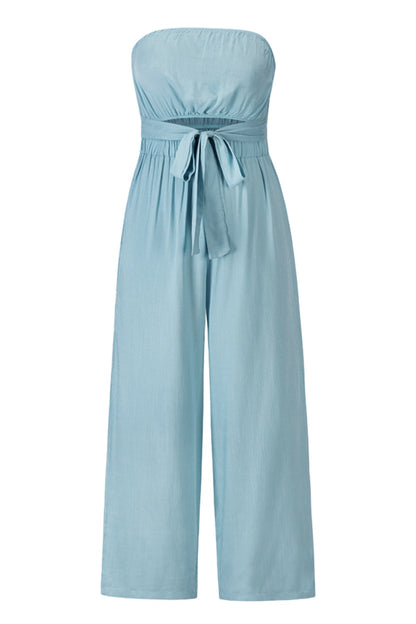 Tied Cutout Tube Wide Leg Jumpsuit - Shimmervee