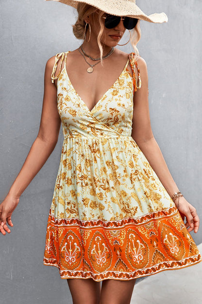 Bohemian Tie Shoulder Surplice Backless Dress - Shimmervee