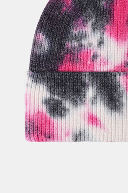 Tie-Dye Cuffed Rib-Knit Beanie Hat - Shimmervee