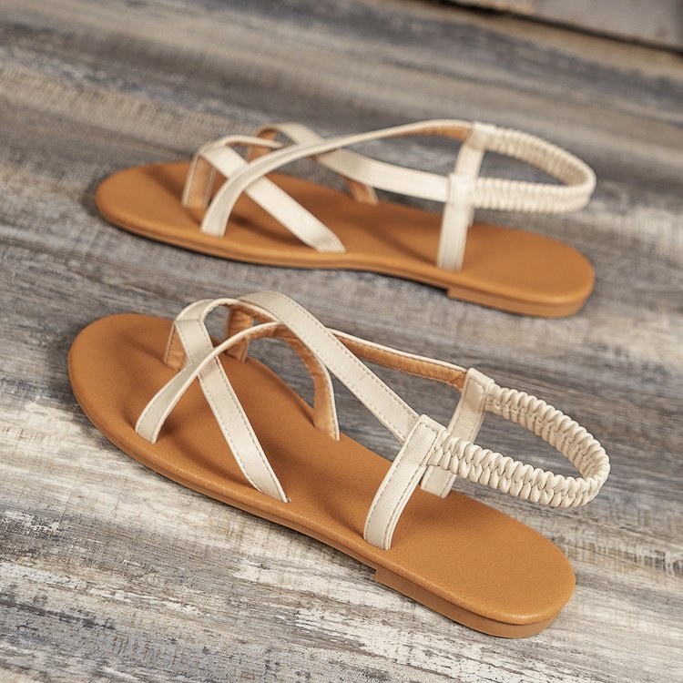 PU Leather Crisscross Flat Sandals - Shimmervee