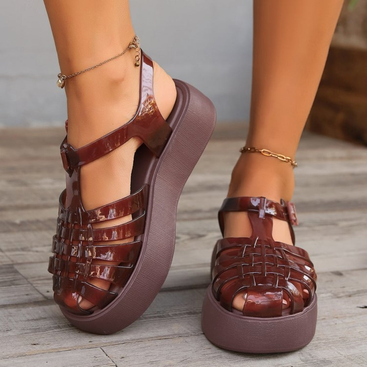 Plastic Woven Platform Sandals - Shimmervee