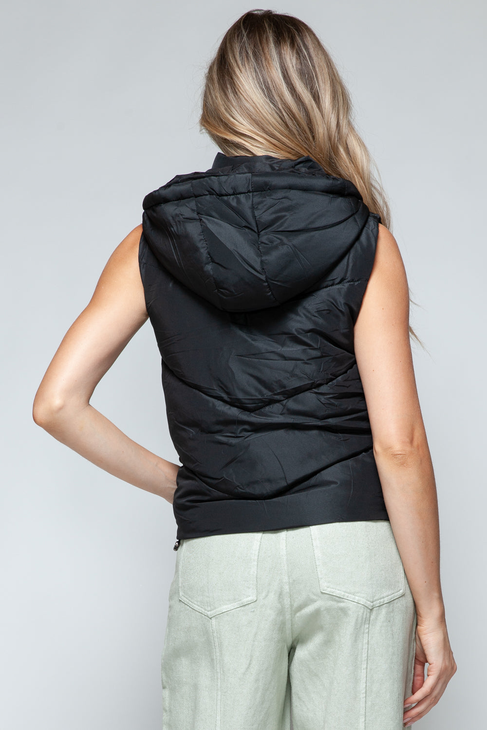 Snobbish Zip Up Quilted Hooded Vest - Shimmervee