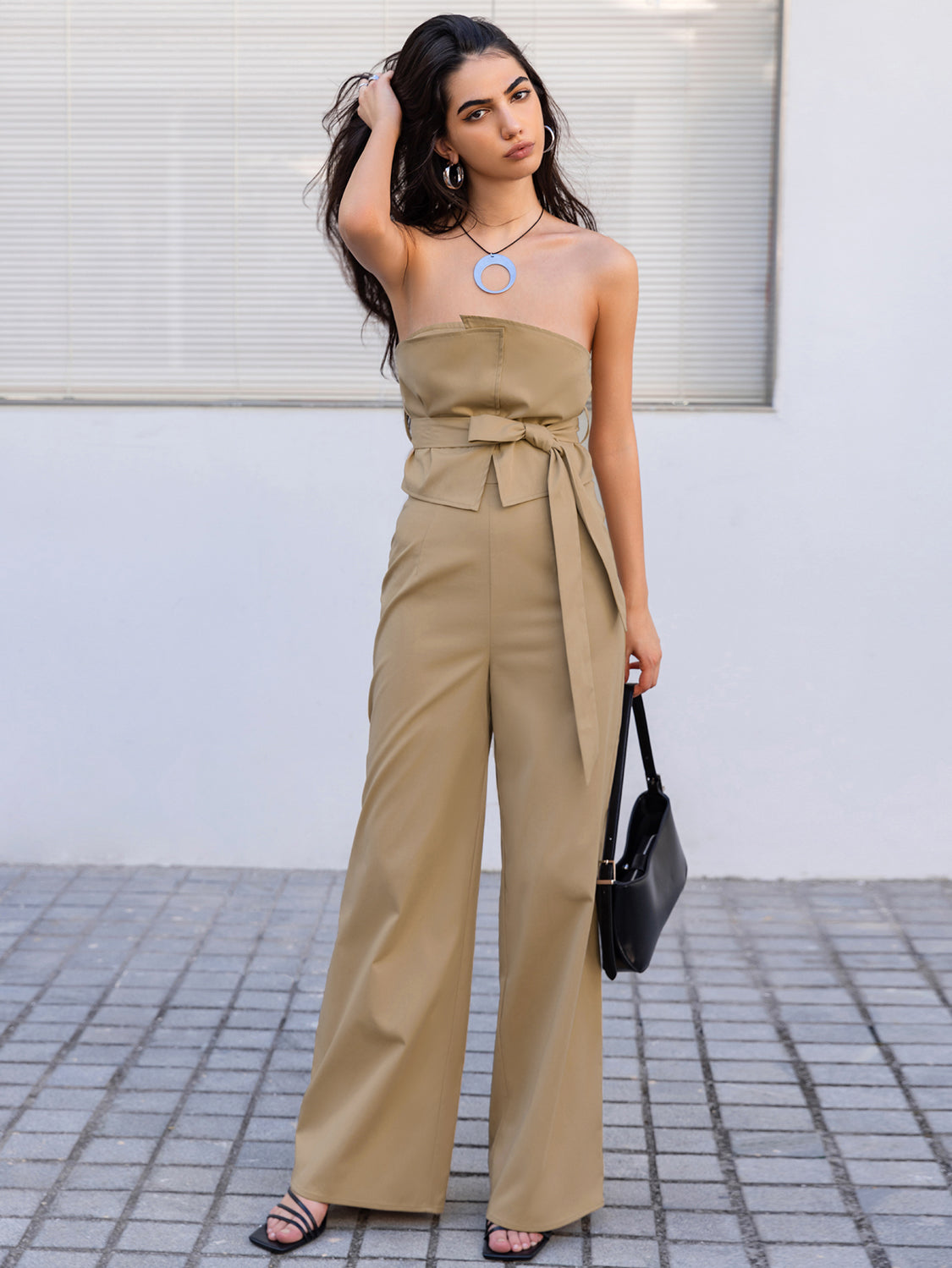 Strapless Tie Waist Jumpsuit - Shimmervee