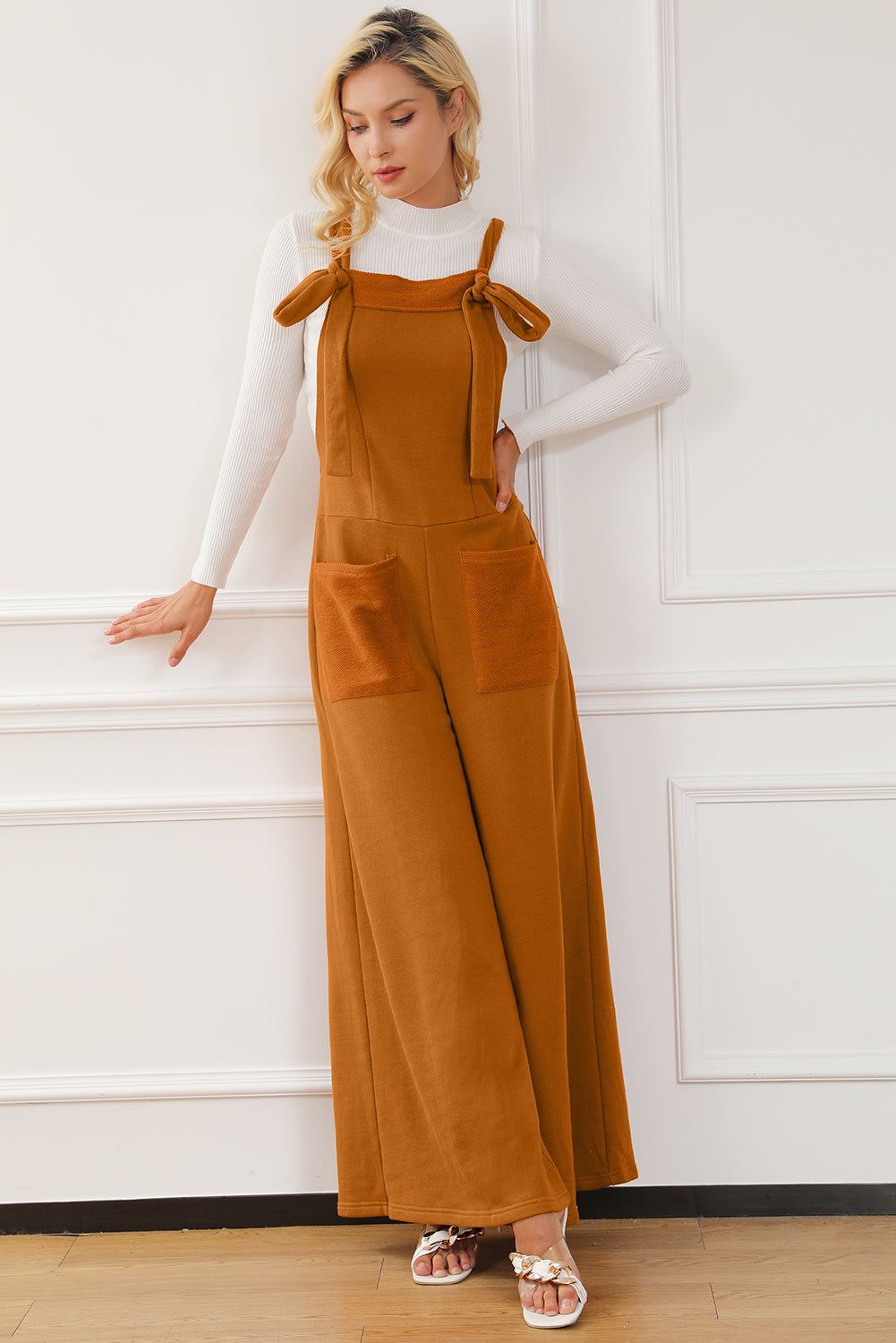 Pocketed Square Neck Wide Strap Jumpsuit - Shimmervee